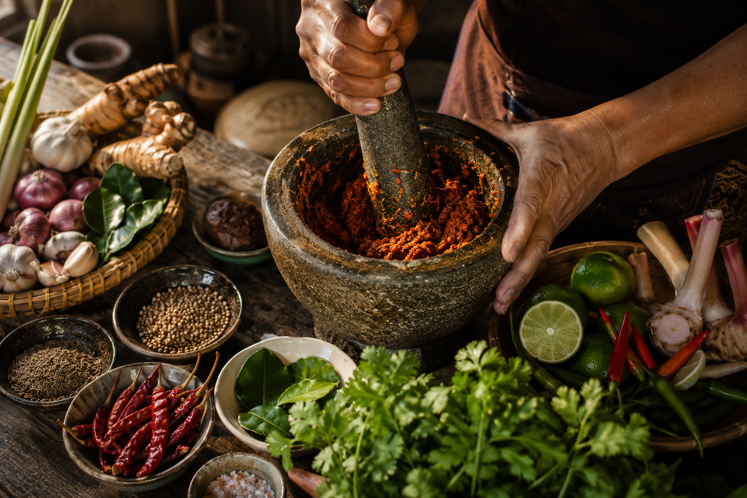 Thai home kitchen with fresh ingredients