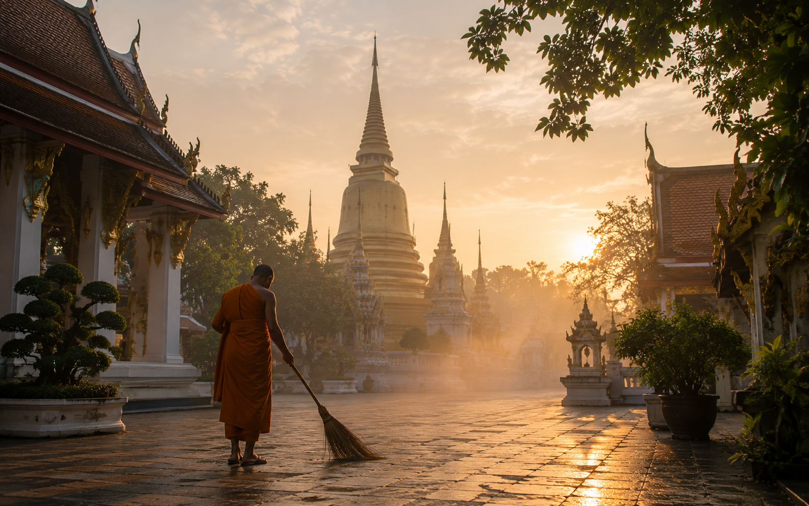 Quiet temple garden in Bangkok
